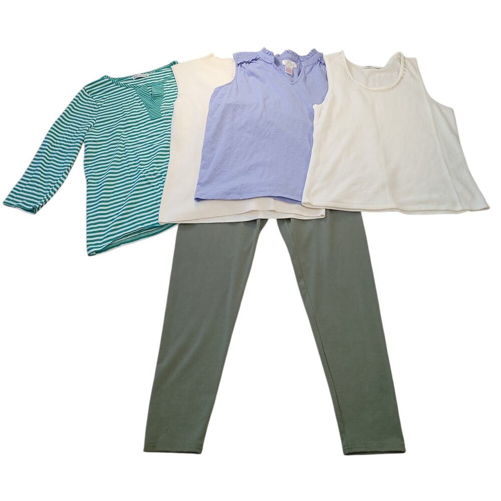 Women’s Large Bundle Green Pants Sleeveless Tops Spring Summer 5Pc Lot